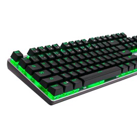 Kado Full Size Mechanical Keyboard, Wired USB 104 Keys Office Gaming Keyboard with Number Pad Slim Illuminated, Blue Switches Green LED Backlit, Mechanical Keyboard for Windows Laptop PC Mac Gamer