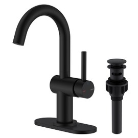KENES Matte Black Bathroom Sink Faucet, Bathroom Faucets Single Handle Modern Prep Wet Bar Sink Faucets with Drain Assembly & Deck Plate, Farmhouse RV Camper Outdoor Utility Faucet, KE-9005B-2