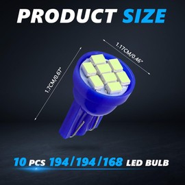 ongfuwu 10PCS 194 LED Bulb, 12V T10 194 168 Car Dash Instrument LED Light Bulbs, Automotive Panel Gauge Cluster Dashboard LED Replacement Bulb, Vehicle Interior Dome Map Lamp Bulb (Blue)