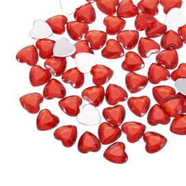 MECCANIXITY 60 Pcs Acrylic Heart Rhinestone 12mm Flat Back Plastic Gems Jewelry Stickers for Craft Bead Face Painting Costume Jewelry Making, Deep Red