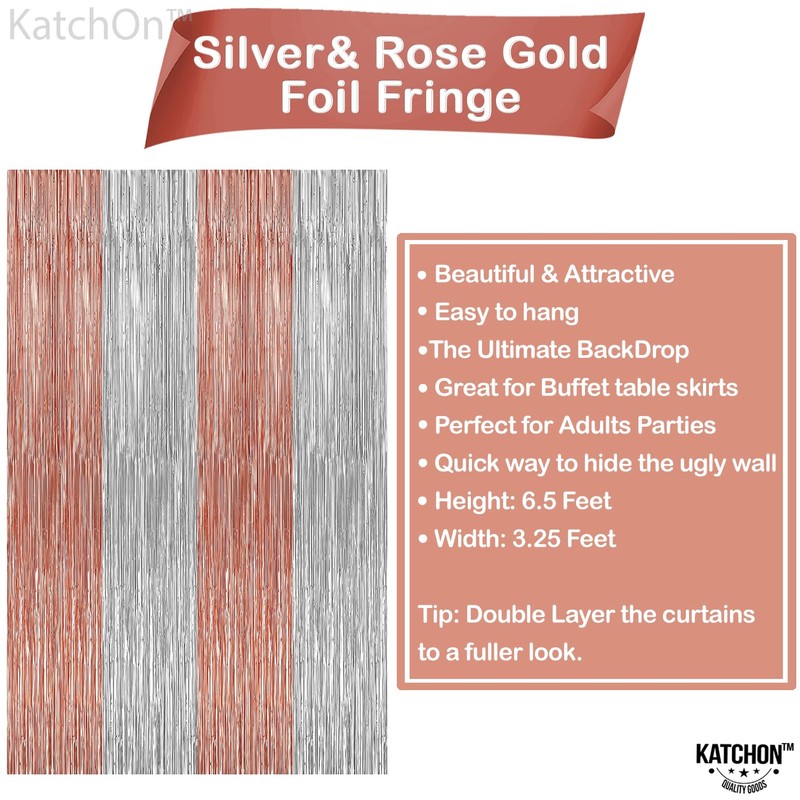 Silver & Rose Gold Foil Fringe Curtain Pair