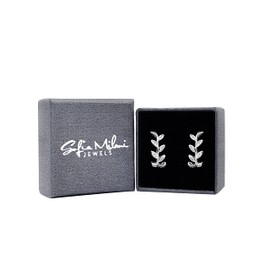 SOFIA MILANI - 20953 Women's Earrings 925 Silver with Zirconia Stones - Leaves Stud Hoop Earrings, Sterling Silver, Cubic Zirconia