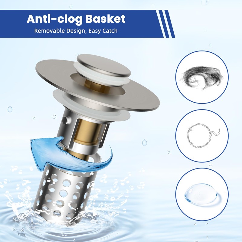 Universal Bathroom Sink Drain Strainer Hair Catcher Upgraded with Removable