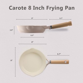 CAROTE 8" Ceramic Frying Pan Skillet, Non Stick Frying Pan Chef's Pan, Healthy & PFOA/PFAS Free, Induction-Compatible, Taupe