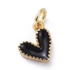 DanLingJewelry 10Pcs Black Enamel Heart Charms Mini Love Heart Enamel Charm Pendants with Brass Findings for Valentine Jewelry Making Bracelets, Non-Precious Metal, No Gemstone