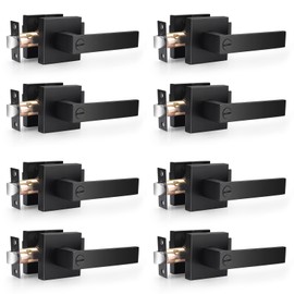 Probrico Heavy Duty Flat Black Door Handles Square Privacy Interior Door Levers Bedroom and Bathroom Door Handles Keyless Bed/Bath Lockset (8 Pack)