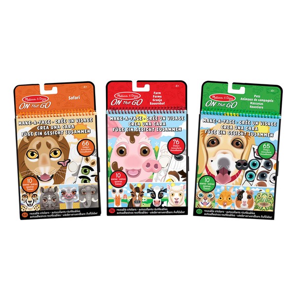 Melissa & Doug Make-a-Face Reusable Sticker Pad Animals 3-Pack (Safari,