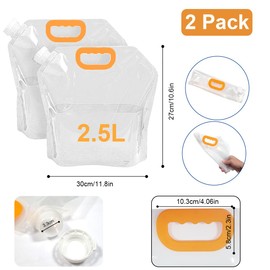 Ruayia Foldable Water Canister, 2.5 L, Pack of 2, Water Container, Folding Canister, Drinking Water with Carry Handle, Water Container with Tight Lid, Hiking, Picnics, Water Storage at Home, White
