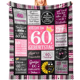 Domueay 60th Birthday Women, Gifts for 60th Birthday Woman, 60th Birthday Women, Birthday Gift for Girlfriend, Mum, Wife, Sister, Grandma, 60th Birthday Gift Decorative Cuddly Blanket 150 x 130 cm