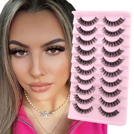 Parriparri Russian Strip Lashes with Glue Curly False Eyelashes Kit with Bond and Seal 10 Pairs Hybrid Lashes Set Eye Lashes Natural Look