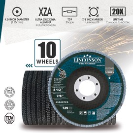 LINCONSON 10 Pack 4.5 Inch 60 Grit Ultra Heavy-Duty Zirconia Abrasive Grinding Wheel and Flap Sanding Disc for Metal & Stainless Steel 7/8" Arbor T29 Conical