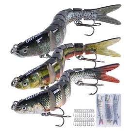 Goture Joint Lure, Sinking, 0.4 oz (11 g), Set of 3, Life-like, 8 Joint Design, 20 Snaps, For Saltwater and Freshwater Fishing, Triple Hooks, Rockfish, Crossoy, Sea Bass, Trout, Flounder, Blues, For