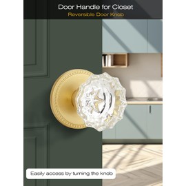 EHOMEWARE 4 Pack Brass Door Knobs Interior, Keyless Closet Door Knobs, Glass Door Handles Without Lock, Hall Door Levers Interior Passage Function, for Left/Right Opened Doors