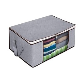 TR&Home Foldable Breathable Fabric Storage Bag with Clear Window for Sweaters, Blankets, Coats, Pillows, T-Shirts, Grey - Space-Saving Organizer with zippered closure 48 * 36 * 20cm 35L