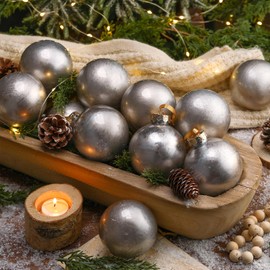 VioraWhite 12 Pcs Neutral Vintage Mercury Christmas Tree Ornament Textured Hanging Shatterproof Plastic Ball Rustic Silver Christmas Ornaments for Xmas Wreath Mantel Holiday Party Decor (3.15 Inch)