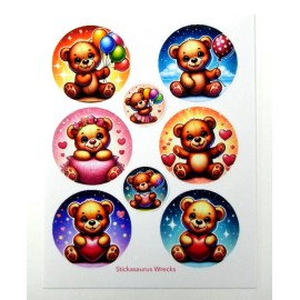 Stickasaurus Wrecks Cute Teddy Bears Round Stickers Sheet