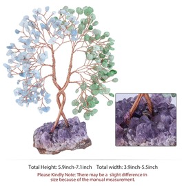 mookaitedecor Natural Green Aventurine & Aquamarine Crystal Tree with Amethyst Cluster Base, Money Tree of Life Ornament for Feng Shui Desk Decoration