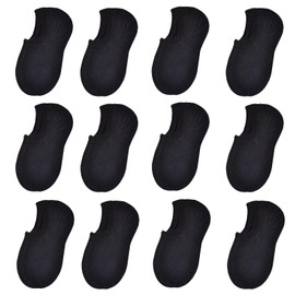 JORMATT 12 Pairs Toddler No Show Socks - Anti Slip,Boys Girls Cotton Kids Low Cut Ankle Socks With Grips, Black XS