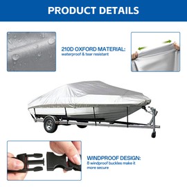 BHock Auto Heavy Duty Boat Cover Fit for 17-19ft, UV Resistant & Waterproof, Universal Cover for Bass Boat, Tri-Hull, V-Hull, Runabout, Fish & Ski Boat, Gray