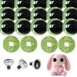 MUCUNNIA 52PCS 30mm Green Safety Eyes for Crocheting with Washers Glitter Safety Eyes for Amigurumi 3D Moon Crochet Eyes Doll Eyes for Animals Teddy Bear Crochet Toy