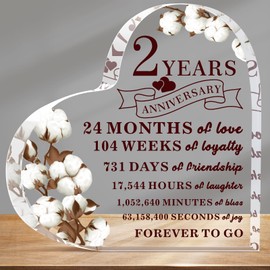 2 Years Anniversary Decor for Him Her Cotton Flower Drawing Print Acrylic Gift 2nd Anniversary Wedding Paperweight Traditional Second Year Marriage for Wife Husband Lover (Cotton Flower)