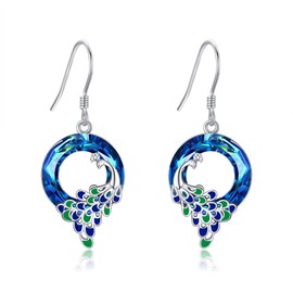 ONEFINITY Peacock Earrings 925 Sterling Silver Peacock Dangle Drop Earring Feather Animal Jewelry Gifts for Women