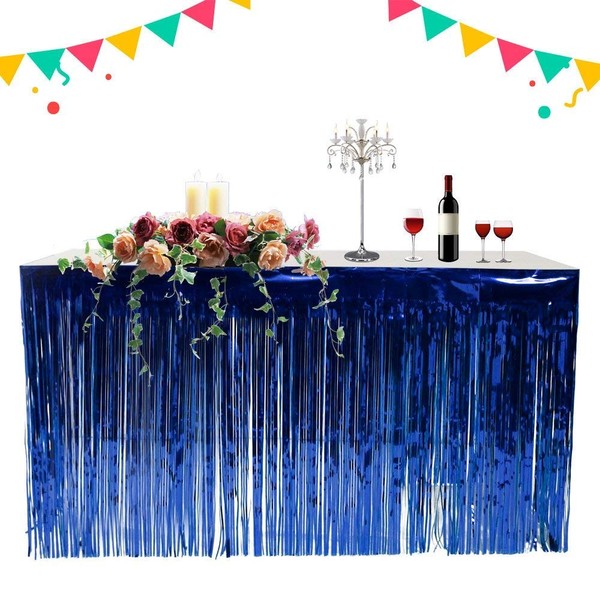 PUZINE 2 Pack Metallic Foil Fringe Table Skirt Tinsel Party