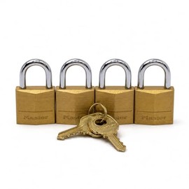 Master Lock Candado, cerradura de latón macizo, 3/4 pulgadas de ancho, 120Q (paquete de 4 con llave maestra)