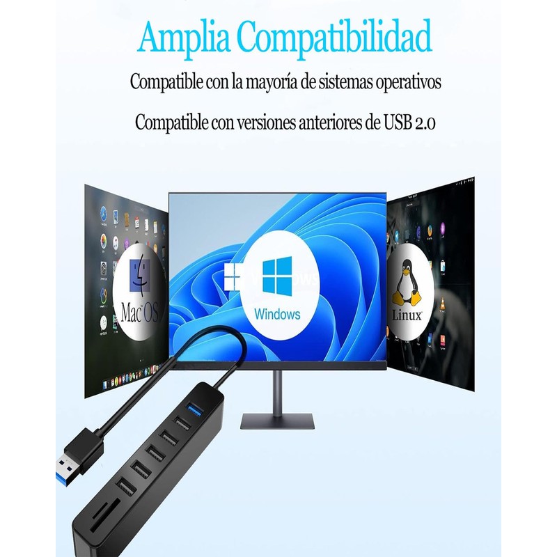 Hub USB 2.0, Multicontacto USB con 6 Puertos USB Incluyendo