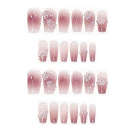 BRIIKPP 24 Pieces Short Nails, Chip Pearl Small Flowers, Popular, Japanese Style, Coming-of-Age Ceremonies, School Entrance Ceremonies, Graduation Ceremonies, Weddings, Spring/Summer