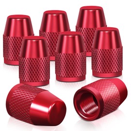 Auto Dynasty Tire Valve Stem Caps 8 Pieces Bullet Style Polished Aluminum Black Tire Universal Stem Covers for Cars, SUVs, Bike and Bicycle, Trucks, Motorcycles, Red
