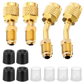 4 Pcs R410A Mini Split Adapter for Mini Split System 5/16 Inch Female to 1/4 Inch Male Flare 2 Straight and 2 Angled Adapters with Hose Gaskets for Air Conditioner and HVAC