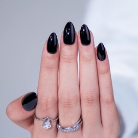 Black Press On Nails Almond - BTArtbox Short Press On Nails with Nail Glue, Fit Perfectly & Natural Reusable Stick On Nails in 16 Sizes - 30PCS Soft Gel Glue On Nails Kit, Black Velvet