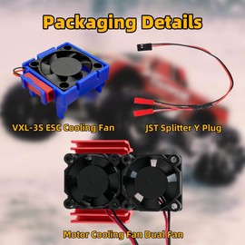 VXL-3s ESC Cooling and Motor Cooling Fan Dual Fan Set, Compatible with 1/10 Traxxas Slash 4×4 VXL Rustler 4X4 Stampede 4X4 Hoss 4×4 Velineon VXL-3s Heat Sink,Red