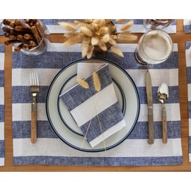 Solino Home Cabana Stripe Linen Placemats Set of 4 – 100% Pure Linen Navy and White Placemats 14 x 19 Inch – Machine Washable Cloth Placemats for Fall, Thanksgiving, Christmas, Winter, Holiday Decor