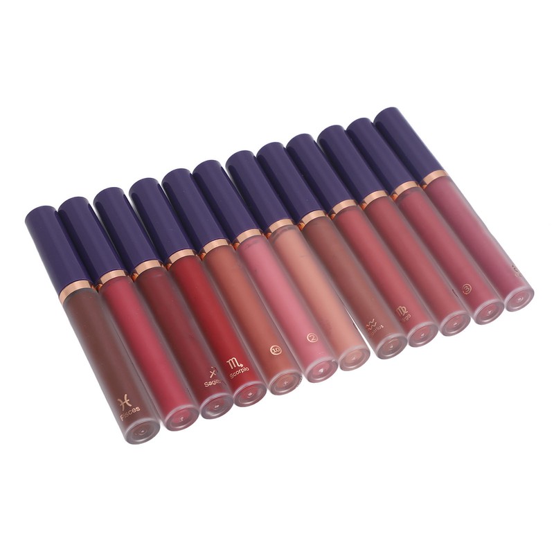 12 Colors Matte Liquid Lipstick Set Long Lasting Waterproof Non