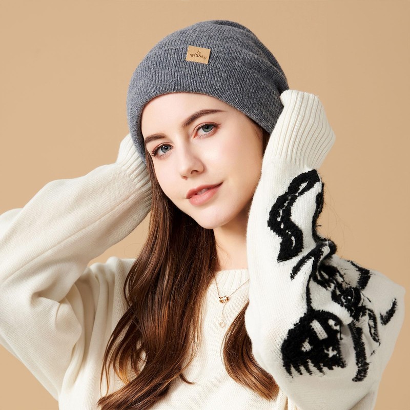 Hysnan Merino Wool Beanies Winter Hats for Women Men Knit