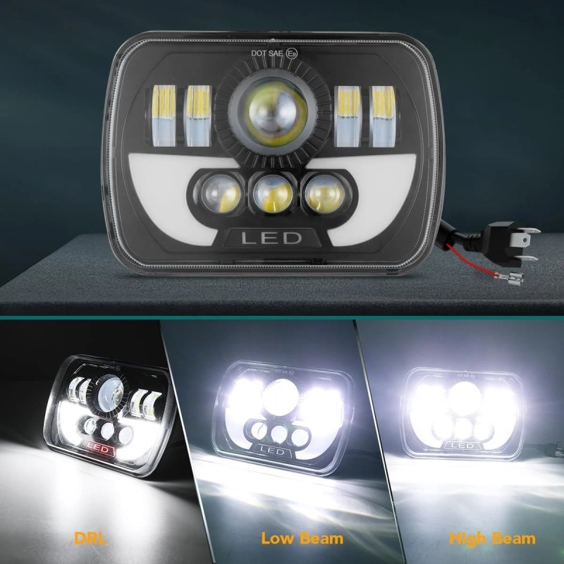 Unbranded For 87-95 Jeep Wrangler YJ 7x6" LED Headlights Hi-Lo