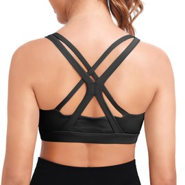 High Impact Sports Bras for Women Shock Absorber Support Longline Backless Tank Top Padded Bra with Criss Cross Back Black