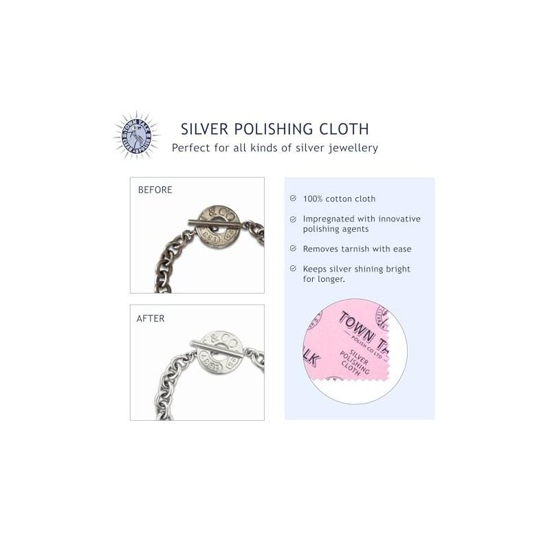 Town Talk Anti-Tarnish Silver Polishing Cloth for Silver Jewellery 12x17cm