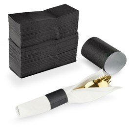 MT Products Black Self-Sealing Paper Napkin Bands 1.5" x 4.25" - 750 Pack - Bond Paper Cutlery Roll Wrappers - No-Peel Adhesive Flatware Rings for Restaurants & Events - Made in USA