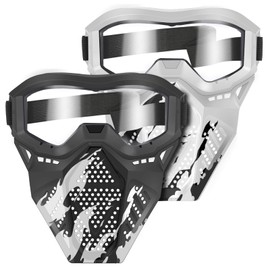 POKONBOY Upgraded 2 Pack Tactical Mask, Mask with Goggles Compatible with Nerf Rival, Apollo, Zeus, Khaos, Atlas, Artemis and N-Strike Elite Blasters (White & Black)