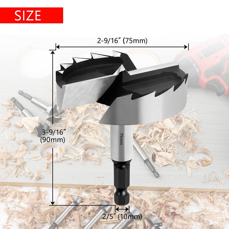 NICAVKIT Professional Forstner Drill Bit 75 mm for Wood, 75