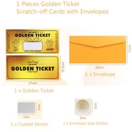 Golden Ticket Scratch Off Cards 1 Pieces, Scratch Card Reveal, Scratch Reveal Surprise Ticket for Writing Your Own for Birthday, Movie Voucher for Girlfriends Wives Friend Birthday Card