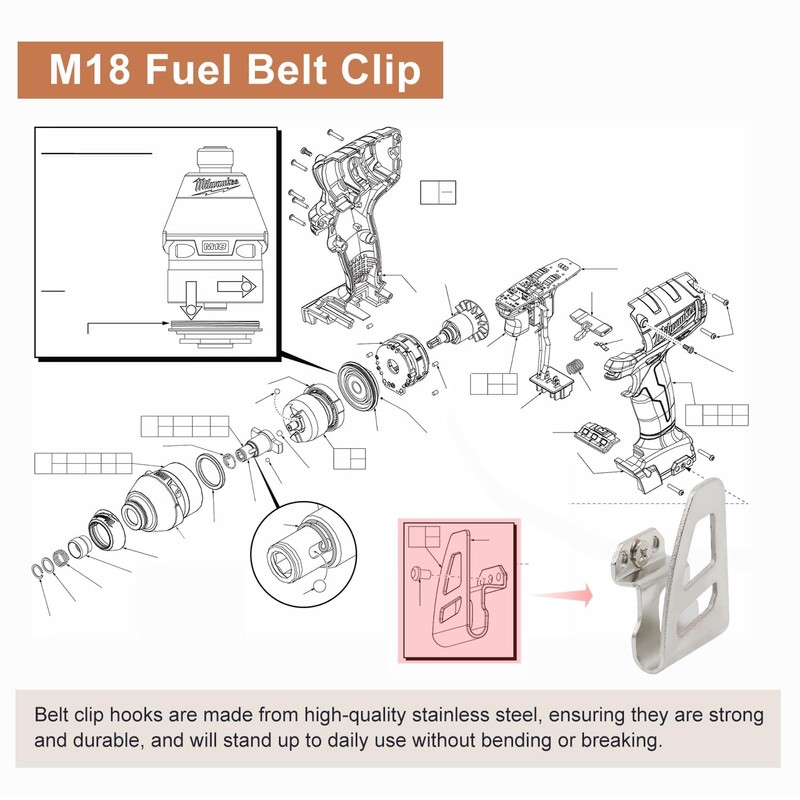 6 Pack 42-70-2653 M18 Fuel Belt Clip/Hook for Work Tool