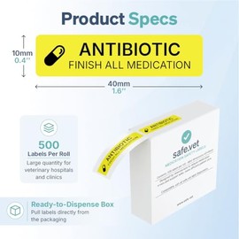 Etiquetas de farmacia veterinaria dispensadas para medicamentos | Rollo de 500 | Pegatinas codificadas por colores de grado clínico para botellas de m