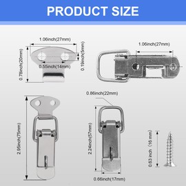 Ruayia Set of 4 Stainless Steel Tension Latches, 56 mm with 24 Screws, Box Closure, Lever Lock, Cap Lock, Tension Latch, Small for Boxes, Drawers, Cupboards