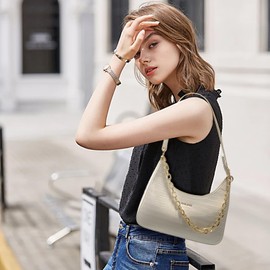 Crescent Shoulder Bags for Women, Stylish Clutch Purse Hobo Handbags Vegan Leather Underarm Purse (White)