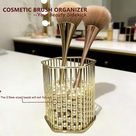 ZJEOSO Gold Metal Pen Holder for Desk - Heavy Duty Makeup Brush Organizer Cup with, Pencil Holder for Office & Home, Storage for Stationery/Cosmetics/Art Supplies, Matte Finish, 4.8 Inch (Hexagon)