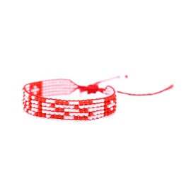 Swiss Flag Bracelet - Adjustable Switzerland Patriotic Jewerly for Men and Women - Cultural Red & White Bracelet - Premium Czech Beads